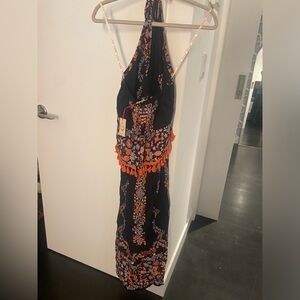 RAGA NWT Size Small Raga Dress Avah Ruffle Halter Midi Dress Black / Orange